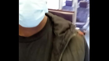 Seattle hung model jacking off stroking his thick forearm long cock in public train headed to the city